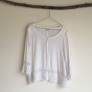American Eagle • White Lacey Button Down Blouse